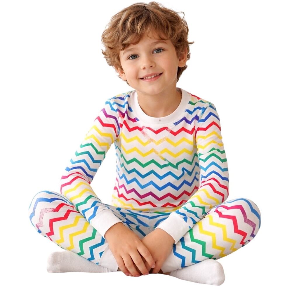 Primary Rainbow Chevron Pajama Set Size 6-7 Organic Cotton Kids Unisex